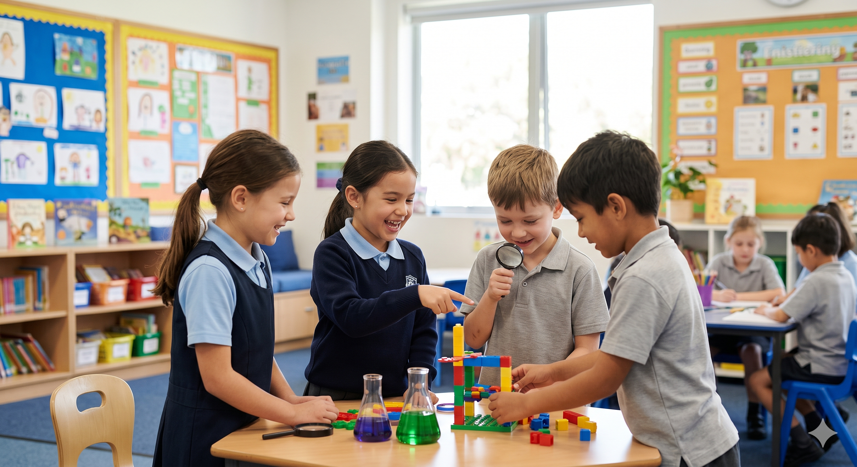 Primary school students learning together